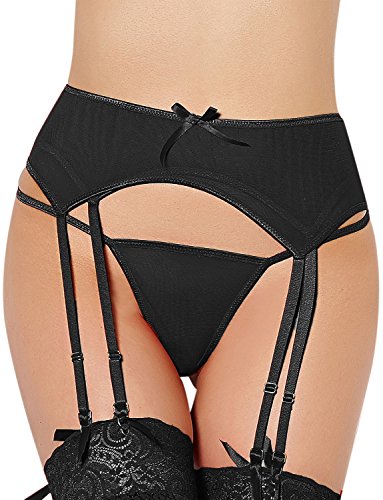 Yummy Bee Dessous Doppellagiger Strapsgürtel String Tanga Set Größe 36-48 (Schwarz, 38) von Yummy Bee