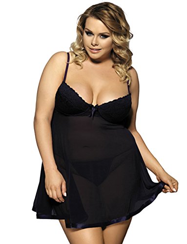 Yummy Bee Dessous Set Babydoll Kleid G String Reizwäsche Größe 34-52 (schwarz, 42) von Yummy Bee