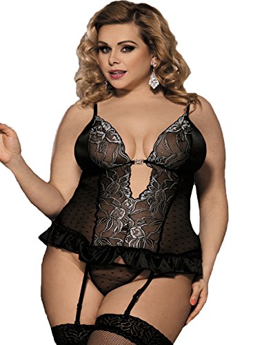 Yummy Bee Dessous Übergröße Negligé Babydoll Strumpfhalter Schwarz Spitze Bügel BH Größe 36-50 (48) von Yummy Bee