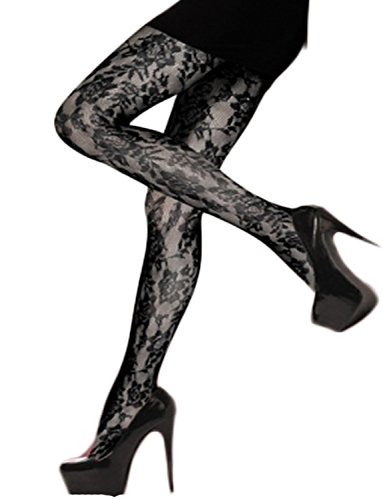 Yummy Bee Gemusterte Strumpfhose Blumenmuster Gestreift Herzen Spitze Halbdurchsichtig Schwarz (Floral) von Yummy Bee