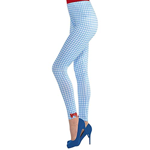 Yummy Bee Leggings für Damen, blau-weiß, kariert, rote Schleifen, Kostüm-Leggings von Dorothy Zauberer von Oz, blau, M von Yummy Bee