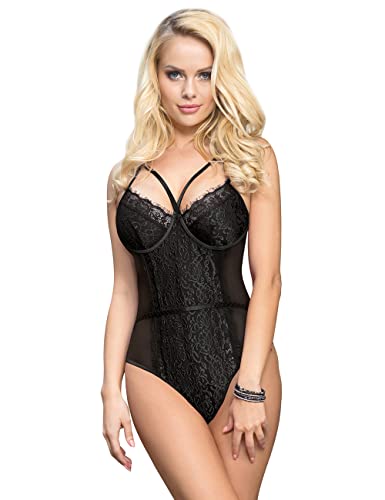 Yummy Bee Spitzenbody für Frauen - Spitze Teddy - Sexy Dessous - Übergröße Dessous Babydoll 36-50, Schwarz , 46 von Yummy Bee