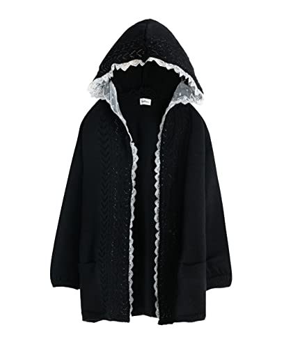 Damen Kawaii Harajuku Japanische Casual Lace Layered Jacket Mantel Strickspitze Strickjacke, schwarz, Einheitsgröße von YunPeng