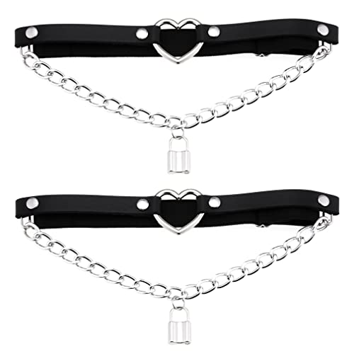 Verstellbares Herz Bein Strumpfband Gürtel Herz mit Kette Elastische Oberschenkel Strumpfbänder für Frauen 2 Stück, schwarz, Einheitsgröße von YunPeng