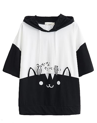 Women Girl Hoodie T-Shirt Japanese Cartoon Cat Harajuku Short Sleeve Tops Tees von YunPeng