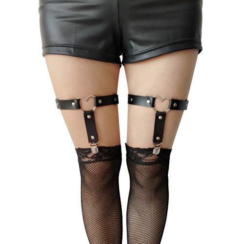 Women Girl Leather Garters Sexy Heart Leg Garter Belt Kawaii Punk Rock Anti-Slip Clips Elastic Garter 2pcs von YunPeng