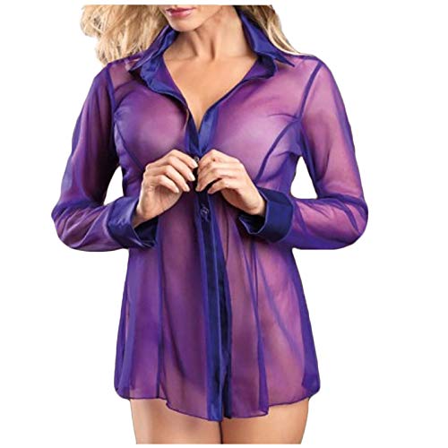 YunYoud Spitze Negligee Dessous Damen Aexy Unterwäsche Damen Kurz Spitze Reizwäsche Sexy Nachtwäsche Weiter Ärmel Transparente Robe Mesh Bikini Cover up Gürtel Reizwäsche und G-String Lingerie von YunYoud-Shirt