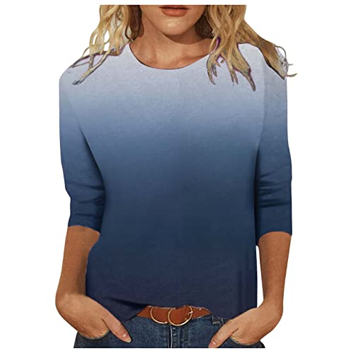 Damen Muster Gedruckt T-Shirt Mit 3/4 Ärmeln Atmungsaktiv Commute-T Ausgebeult Arbeits-T Einfarbig Urlaub-T Stilvoll Grafischen T-Shirts Kleid Langarm Damen Sportshirt Damen Langarm von YunYoud