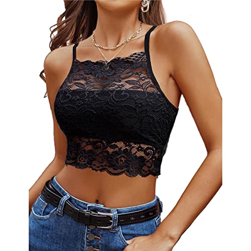 Damen Tank Top Spaghetti Spitzen Y2K Top Sexy Cropped Top Rückenfrei Party Tops Spitzen Oberteile Ärmellos Racerback Sommer Tops Outdoor Tops Ball Tops von YunYoud