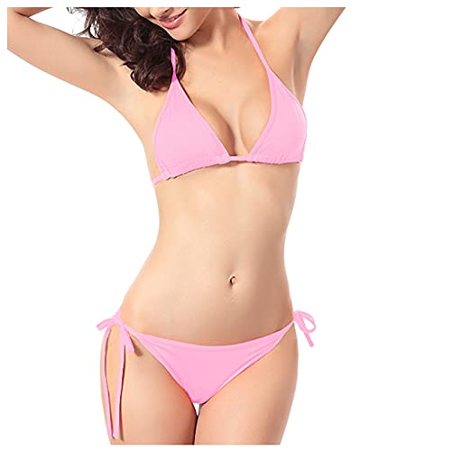 YunYoud Damen Bikini Set Klassischer Triangel Rückenfrei Bikinioberteil Verstellbare Bademode Brasilianer Niedrige Taille Tanga Bikinihose Zweiteiliger Badeanzug von YunYoud