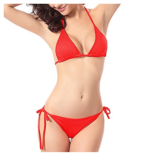 YunYoud Damen Bikini Set Klassischer Triangel Rückenfrei Bikinioberteil Verstellbare Bademode Brasilianer Niedrige Taille Tanga Bikinihose Zweiteiliger Badeanzug von YunYoud