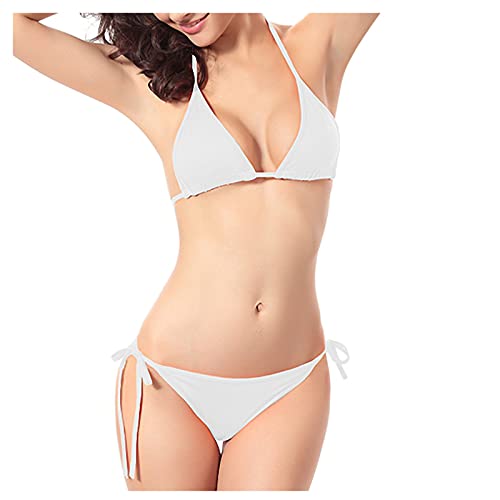 YunYoud Damen Bikini Set Klassischer Triangel Rückenfrei Bikinioberteil Verstellbare Bademode Brasilianer Niedrige Taille Tanga Bikinihose Zweiteiliger Badeanzug von YunYoud