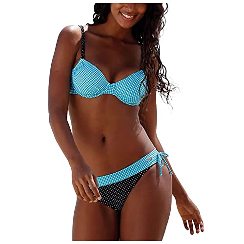 YunYoud Damen Bikini-Set Push-Up Gepolstert Zweiteilige Badeanzug Sexy Hoch Tailliert Bikini,Triangel Bikinioberteil und Triangel Bikinihose Bademode Mit Farbblock von YunYoud