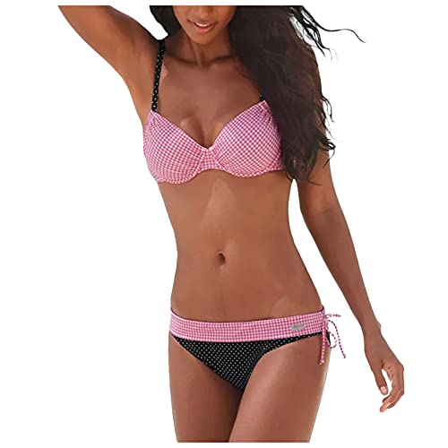 YunYoud Damen Bikini-Set Push-Up Gepolstert Zweiteilige Badeanzug Sexy Hoch Tailliert Bikini,Triangel Bikinioberteil und Triangel Bikinihose Bademode Mit Farbblock von YunYoud