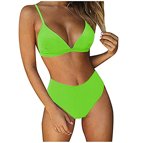 YunYoud Damen Bikini Set V Ausschnitt Riemchen Bikini Bademode Bandeau Tierdruck Zweiteiliger Badeanzug Swimsuit Einfarbig Tankini Oberteil Hochtaillierte Shorts Badeanzug von YunYoud