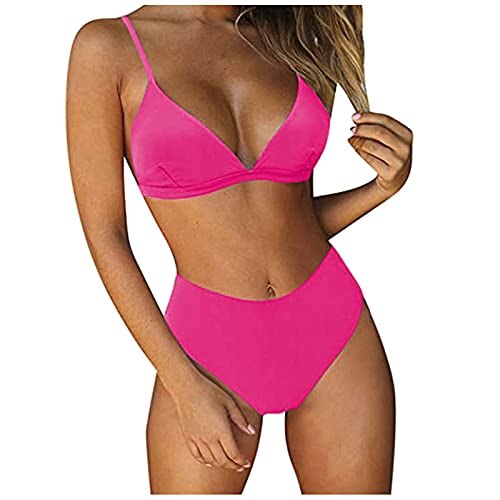 YunYoud Damen Bikini Set V Ausschnitt Riemchen Bikini Bademode Bandeau Tierdruck Zweiteiliger Badeanzug Swimsuit Einfarbig Tankini Oberteil Hochtaillierte Shorts Badeanzug von YunYoud