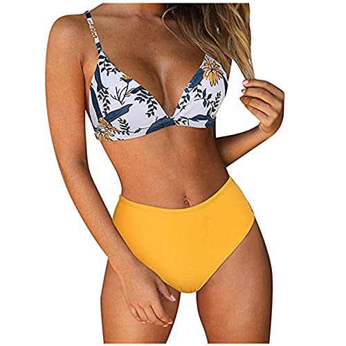 YunYoud Damen Bikini Set V Ausschnitt Riemchen Bikini Bademode Bandeau Tierdruck Zweiteiliger Badeanzug Swimsuit Einfarbig Tankini Oberteil Hochtaillierte Shorts Badeanzug von YunYoud