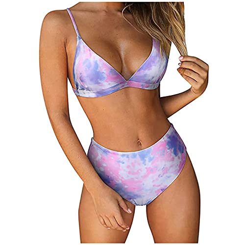 YunYoud Damen Bikini Set Wickeloptik Lace Up Bikini Bademode Blumenmuster Zweiteiliger Badeanzug Swimsuit High Waist Halfter Vintage Bikini Set Damen Strand von YunYoud