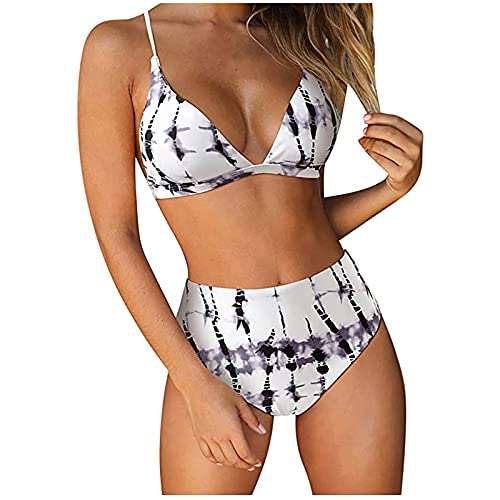 YunYoud Damen Bikini Set Wickeloptik Lace Up Bikini Bademode Blumenmuster Zweiteiliger Badeanzug Swimsuit High Waist Halfter Vintage Bikini Set Damen Strand von YunYoud