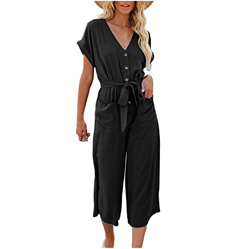 YunYoud Damen Elegant Kalte Schulter Jumpsuits Sommer V-Ausschnitt Overall Hosenanzug Hose Weitem Bein Langer Overalls Festlich Hochzeit Grosse Grössen Romper von YunYoud