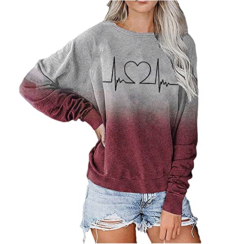 YunYoud Damen Sweatshirt Oberteil Modisches T Shirt mit Raglanärmeln und Herzwellen Print Lässige lose Tops Pullover Shirts von YunYoud