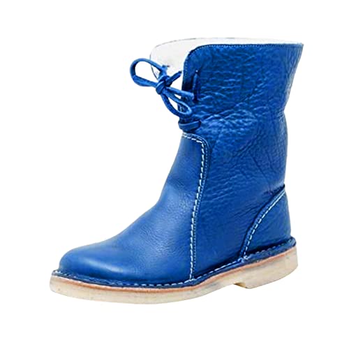 YunYoud Flache Stiefeletten für Damen Sohn Schuhe Solide kurze Western Rodeo Antirutsch Schneestiefel zum Schnüren Stylische Stiefeletten für Damen von YunYoud