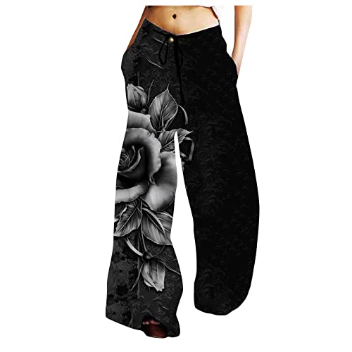 YunYoud Haremshose Damen Lockere Totenkopf Drucken Sommerhose 7/8 Freizeithose Boho Pumphose Elastischer Bund Jogginghose mit Weitem Bein Halloween Hosen Herbst Hose Yogahose von YunYoud