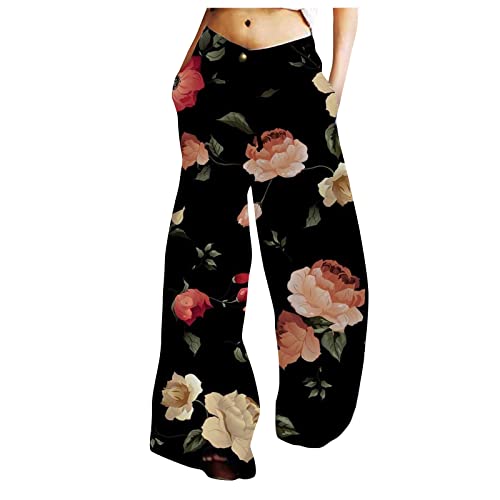 YunYoud Haremshose Damen Lockere Totenkopf Drucken Sommerhose 7/8 Freizeithose Boho Pumphose Elastischer Bund Jogginghose mit Weitem Bein Halloween Hosen Herbst Hose Yogahose von YunYoud