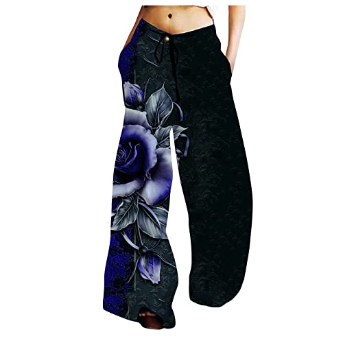 YunYoud Haremshose Damen Lockere Totenkopf Drucken Sommerhose 7/8 Freizeithose Boho Pumphose Elastischer Bund Jogginghose mit Weitem Bein Halloween Hosen Herbst Hose Yogahose von YunYoud