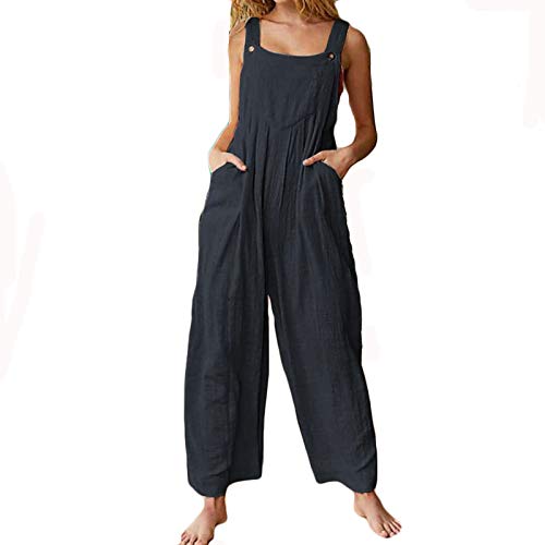 YunYoud Latzhosen Damen Breites Bein Hosen Oversize Lang Overall Einteiler Ärmellos Locker Jumpsuit Sommer Lang Boho Baggy Retro Sommerhose Strampler Rompers Wide Leg Bunt Playsuit Hosenanzug von YunYoud