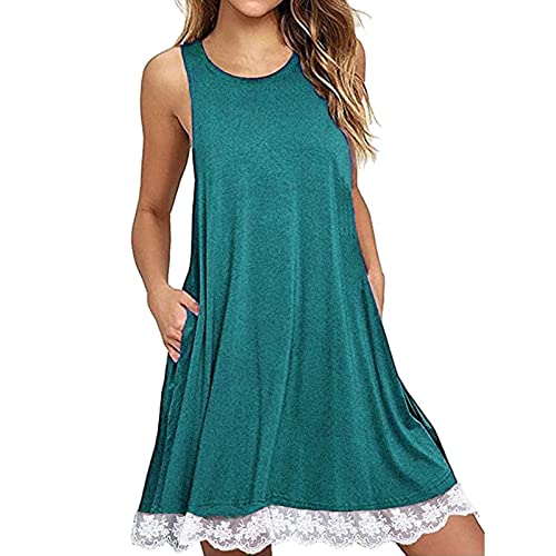 YunYoud Meine Bestellung Anzeigen Sommerkleid Damen Lang Kleider Damen Festlich Italienische Kleider Damen Spitzenkleid Ärmellos Strandkleid Spitzen Saum Sommerkleid Kurz Gothic Kleid (Dunkelgrün, L) von YunYoud