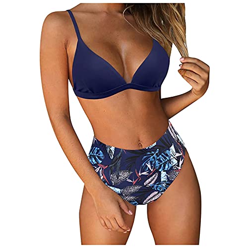 YunYoud Sexy Damen Bademode Push Up Bikini Set Zweiteilige Badeanzug Strandkleidung Crossover Neckholder Triangel Oberteil Bikinihose Vintage Bademode Swimsuit von YunYoud