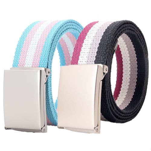 YunYunStrap Damen Herren Regenbogen Canvas Web Gürtel Größe bis zu 180cm mit Flip-Top massive mattsilberne Militärschnalle, 2er-Pack YunYunStrap Damen Herren Regenbogen Canvas Web Gürtel Größe bis zu 180cm mit Flip-Top massive mattsilberne Militärschnalle, 2er-Pack von YunYunStrap