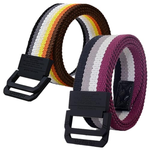 YunYunStrap Regenbogen Canvas Gürtel für Herren und Damen, Größe bis zu 175 cm, mit Doppel-D-Ring-Schnalle, 2 Stück YunYunStrap Regenbogen Canvas Gürtel für Herren und Damen, Größe bis zu 175 cm, mit Doppel-D-Ring-Schnalle, 2 Stück von YunYunStrap