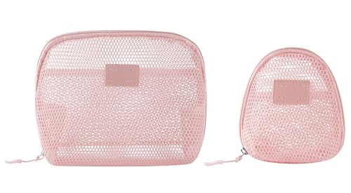 YunZh Make-up-Tasche, Kosmetiktasche, kleine Reisetasche, Aufbewahrungstasche, transparent, tragbar, Kulturbeutel-Set für Damen und Mädchen, 2 Stück, Pink, Transparent von YunZh
