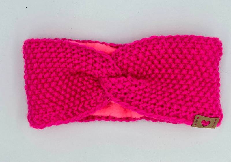Handgestricktes Neonpinkes Stirnband Kinder | 2-3 Jahre Mit Fleece von YunaStrickwaren