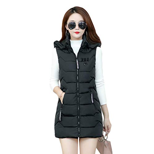 Yuncai Damen Winter Weste Outdoor Steppweste mit Kapuze Frauen Lang Ärmellos Parka Mode Vest Outwear (Schwarz, Asia 3XL) von Yuncai