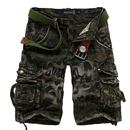Yuncai Leopard Camouflage Shorts mit Mehreren Taschen und Lockerem Werkzeug Camo Cargo Shorts Kurzhose (Armeegrün, Asia XL) von Yuncai