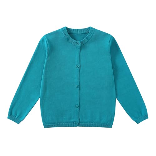 Yunguui Mädchen Strickjacke Cardigan Klassisch Ergänzung zur Schuluniform Leichter Baumwolle Rundhals Langarm von Yunguui