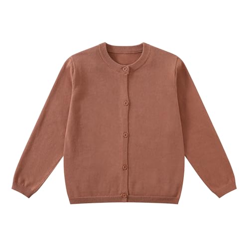 Yunguui Mädchen Strickjacke Cardigan Klassisch Ergänzung zur Schuluniform Leichter Baumwolle Rundhals Langarm von Yunguui