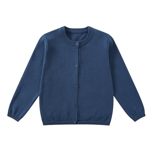 Yunguui Mädchen Strickjacke Cardigan Klassisch Ergänzung zur Schuluniform Leichter Baumwolle Rundhals Langarm von Yunguui