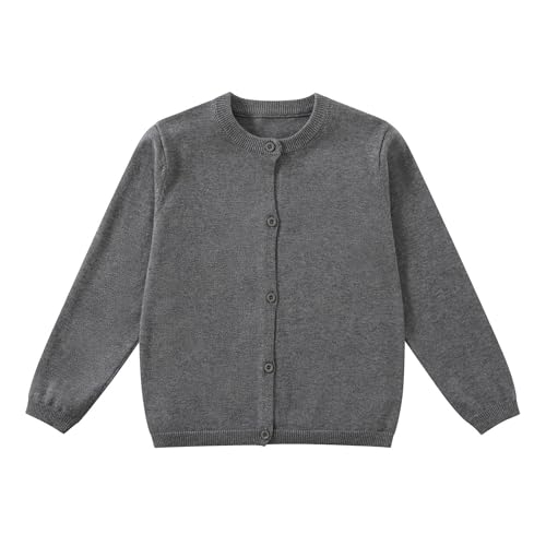 Yunguui Mädchen Strickjacke Cardigan Klassisch Ergänzung zur Schuluniform Leichter Baumwolle Rundhals Langarm von Yunguui