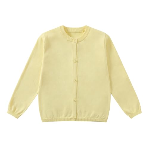 Yunguui Mädchen Strickjacke Cardigan Klassisch Ergänzung zur Schuluniform Leichter Baumwolle Rundhals Langarm von Yunguui