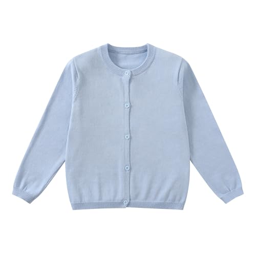 Yunguui Mädchen Strickjacke Cardigan Klassisch Ergänzung zur Schuluniform Leichter Baumwolle Rundhals Langarm von Yunguui