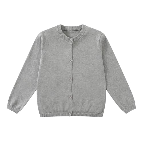 Yunguui Mädchen Strickjacke Cardigan Klassisch Ergänzung zur Schuluniform Leichter Baumwolle Rundhals Langarm von Yunguui