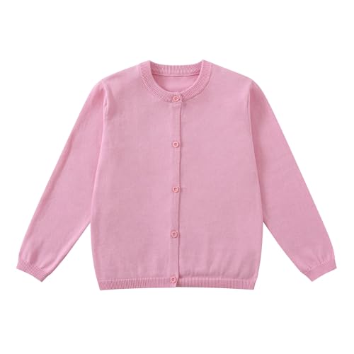 Yunguui Mädchen Strickjacke Cardigan Klassisch Ergänzung zur Schuluniform Leichter Baumwolle Rundhals Langarm von Yunguui