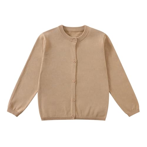 Yunguui Mädchen Strickjacke Cardigan Klassisch Ergänzung zur Schuluniform Leichter Baumwolle Rundhals Langarm von Yunguui