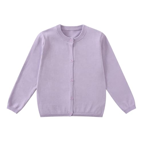 Yunguui Mädchen Strickjacke Cardigan Klassisch Ergänzung zur Schuluniform Leichter Baumwolle Rundhals Langarm von Yunguui
