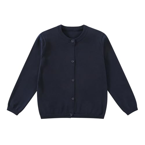 Yunguui Mädchen Strickjacke Cardigan Klassisch Ergänzung zur Schuluniform Leichter Baumwolle Rundhals Langarm von Yunguui