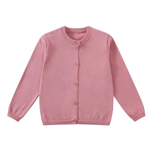 Yunguui Mädchen Strickjacke Cardigan Klassisch Ergänzung zur Schuluniform Leichter Baumwolle Rundhals Langarm von Yunguui